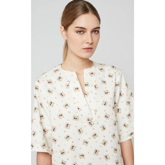 PAUL & JOE SISTER Cat Print Denim Shift Dress Pockets Sz 36 US 4/6 Free People - Picture 8 of 16